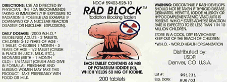 Potassium iodine (KI) tablets